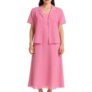 Vintage 80s 90s Leslie Belle pink chiffon embroidered dress jacket set